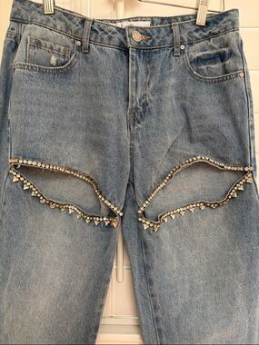 Embellished Cutout Denim Cropped Jeans